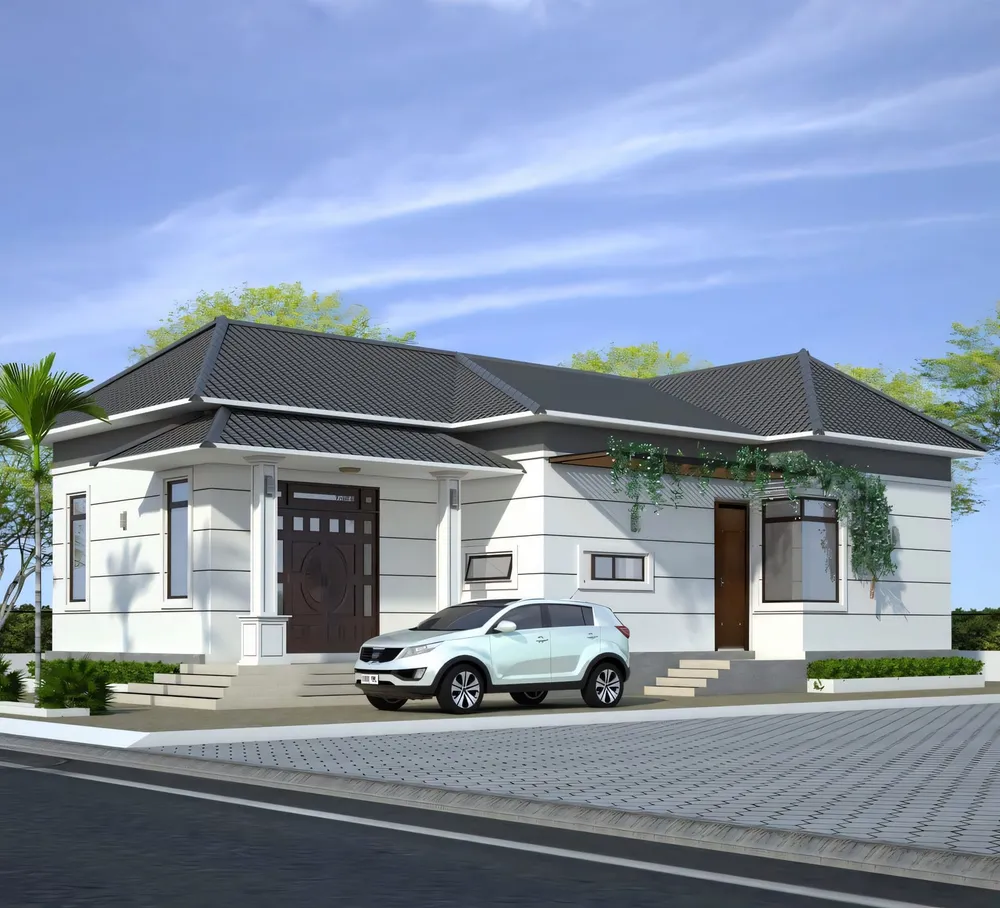 Phối cảnh nhà cấp 4 mái Thái sơn trắng